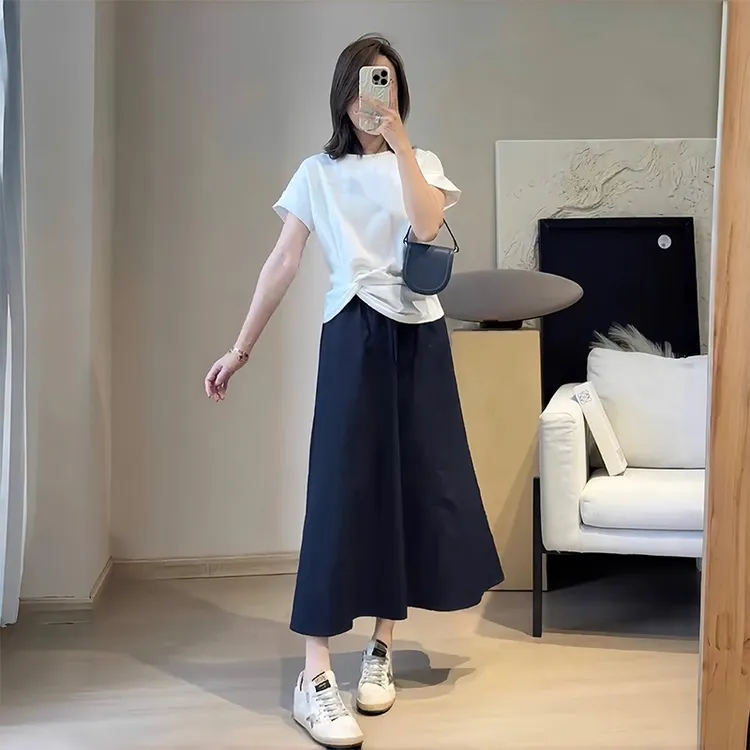 韩系夏日穿搭一整套设计感时尚简约百搭T恤女气质显瘦半身裙套装