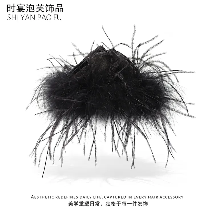 时宴泡芙赫本羽毛三角夹缎面加倍毛量发饰显蓬松发量后脑勺抓夹女