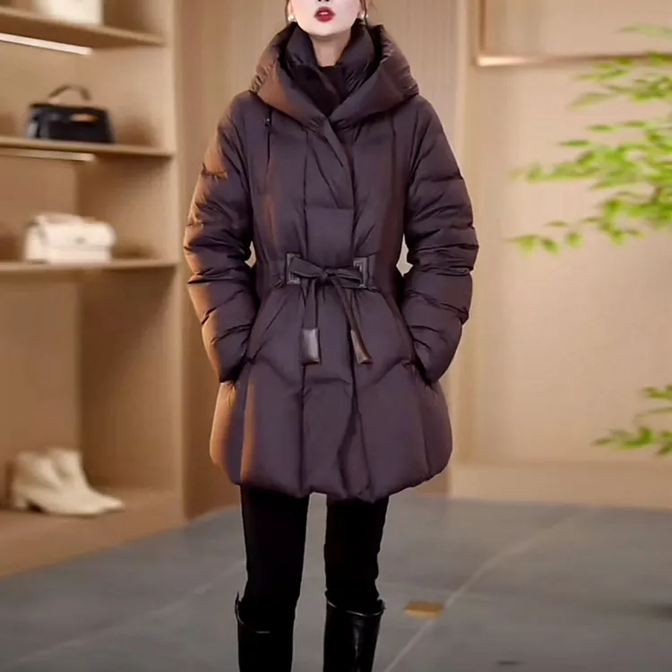 时尚连帽新国标白鸭绒外套2025冬季新款女士宽松加厚保暖羽绒服