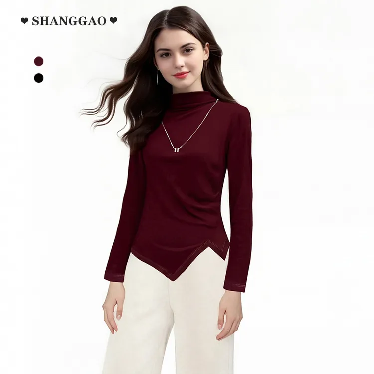 时尚洋气半高领T恤女休闲风上衣2026年新款针织衫显瘦修身打底衫