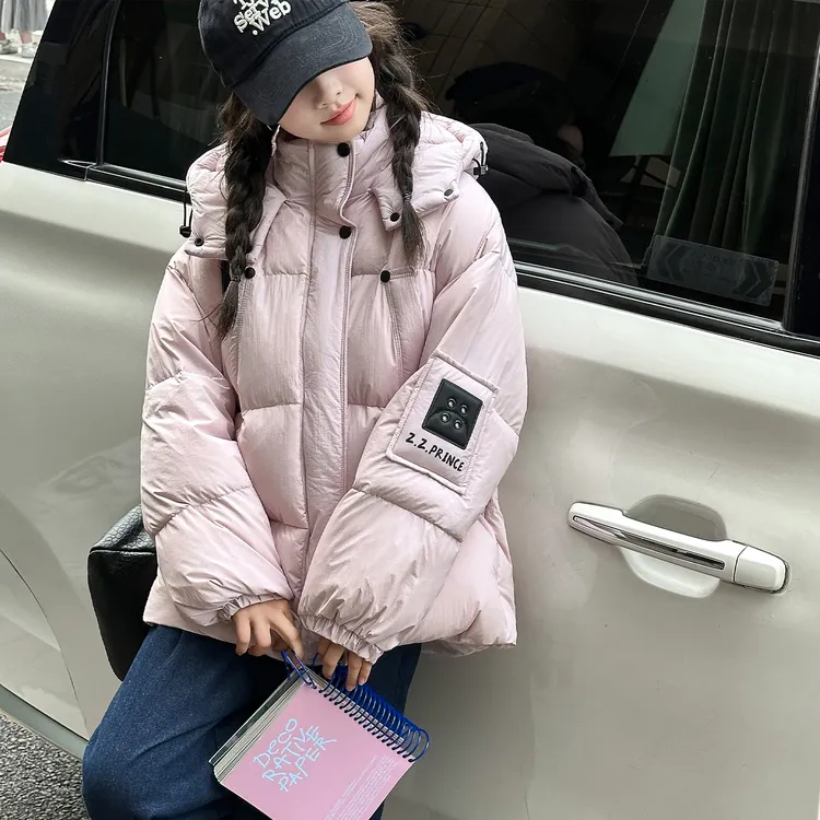 女童冬装羽绒服2025新款中大童韩版洋气连帽儿童休闲加厚保暖外套