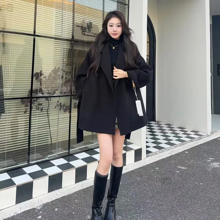 秋冬新款短款双面绒大衣女韩版小个子显高毛呢外套时尚百搭气质潮