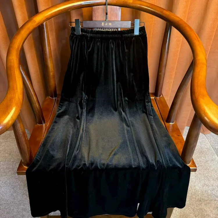 【尘世】新中式丝绒高腰薄款秋季半身裙中长裙纯色秋冬休闲厚款女士