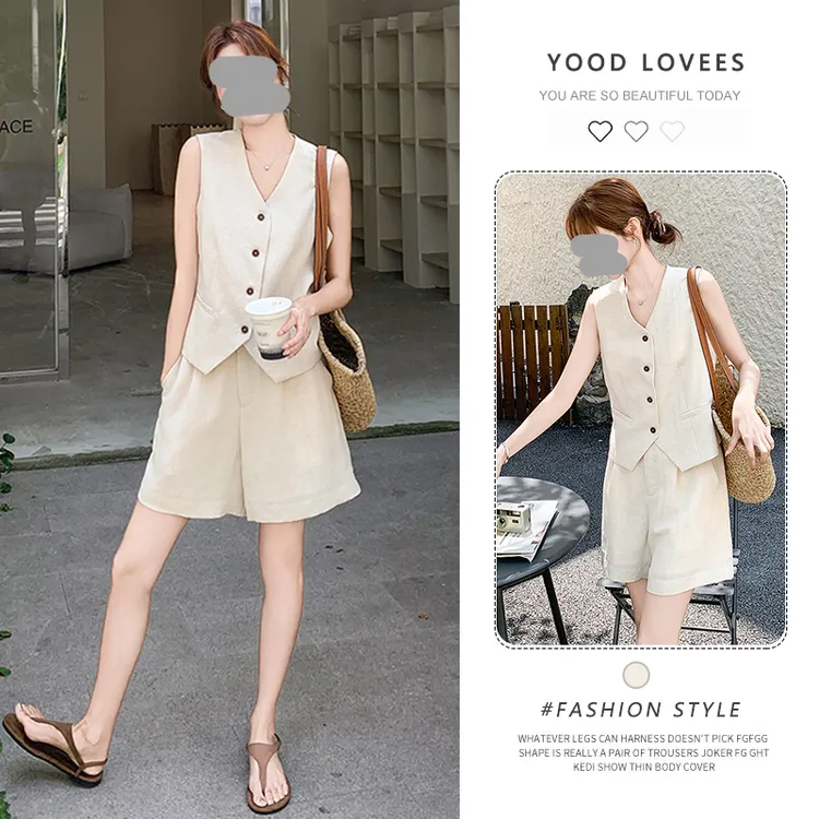 高级感老钱风马甲短裤两件套装女2025新款夏季大方得体穿搭一整套