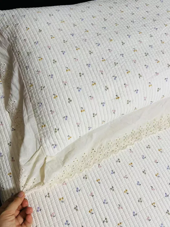 纯棉床盖三件套填充物棉花（床尾带花边）多种尺寸选择单面纯棉