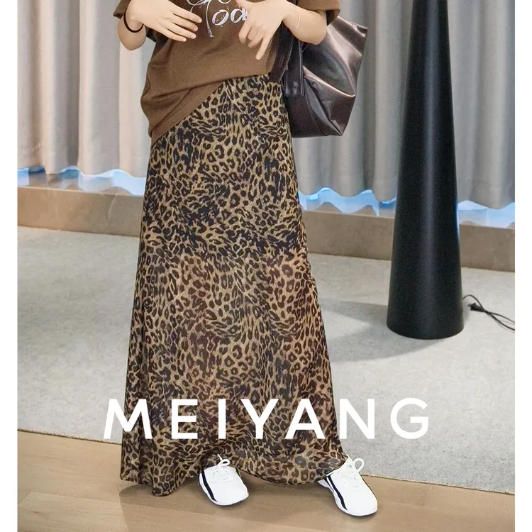 A美洋MEIYANG【琥珀流光】豹纹半身裙 醋酸印花优雅中长裙-周四