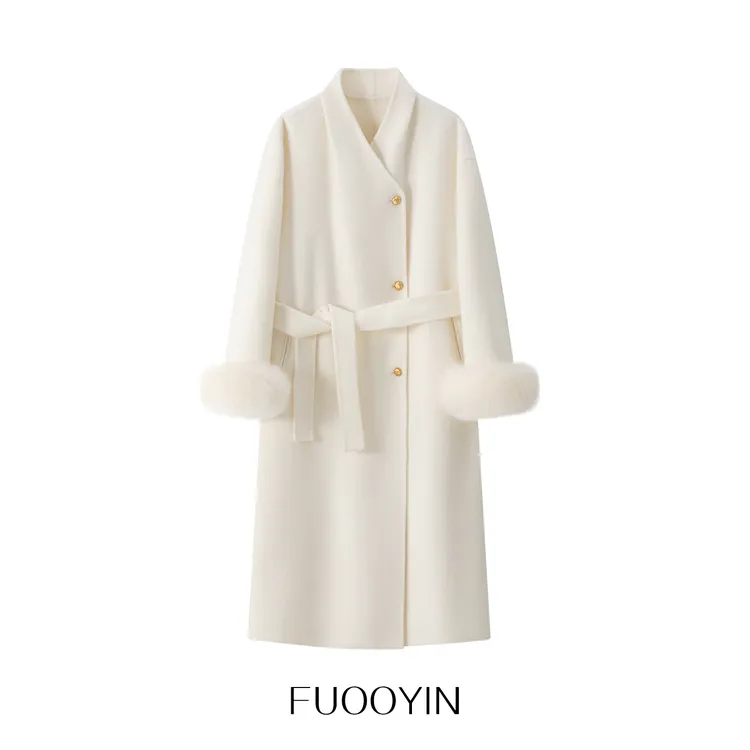 【芬兰雪镜】100%初剪绵羊毛轻奢贵气感大衣狐狸毛双面呢外套