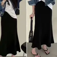 【蛋娘专属】秋季新款温柔风高腰包臀小黑裙中长款鱼尾裙气质半身裙