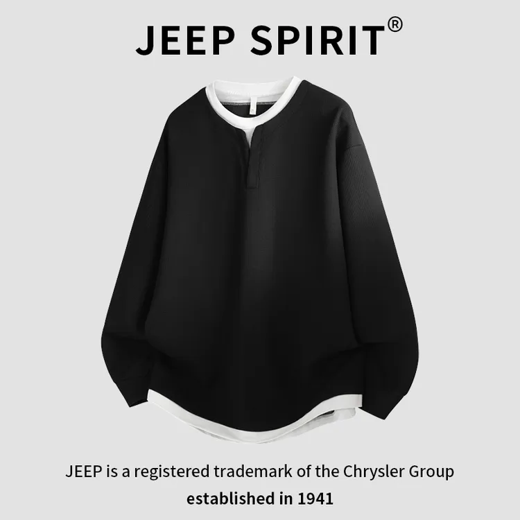 JEEPSPIRIT吉普套头卫衣男假两件美式潮流休闲时尚宽松秋季上衣服