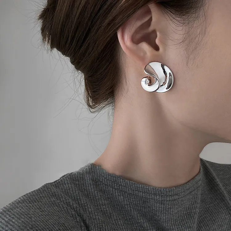 铜合金耳饰 银针不规则形耳钉女冷淡风小众简约耳环时尚个性耳饰