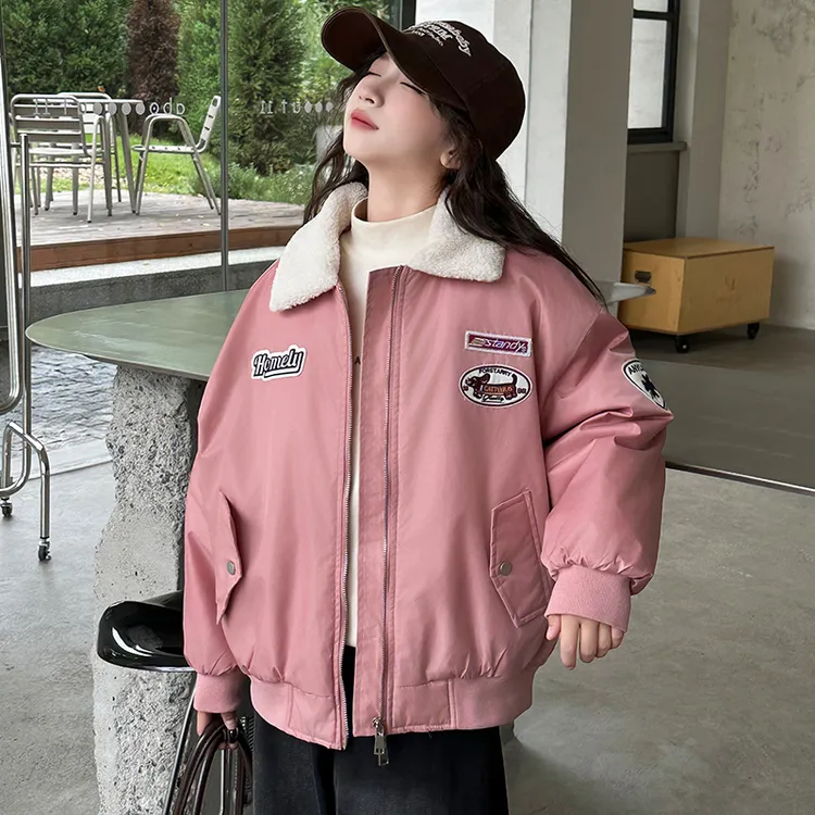 女童轻棉衣秋冬款2025冬季女大童韩版加厚保暖棉服儿童翻领棉袄