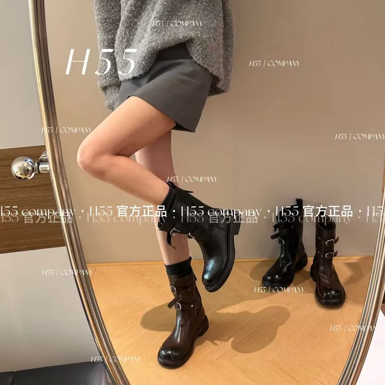 H55女鞋《雅》重工骑士靴秋冬增高女靴机车靴靴子女59-2945-RD