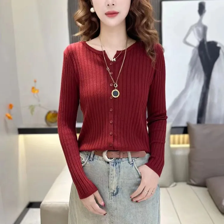 【绵羊绒】显瘦羊绒开衫女春秋薄款气质圆领毛衣羊毛针织衫短款外搭