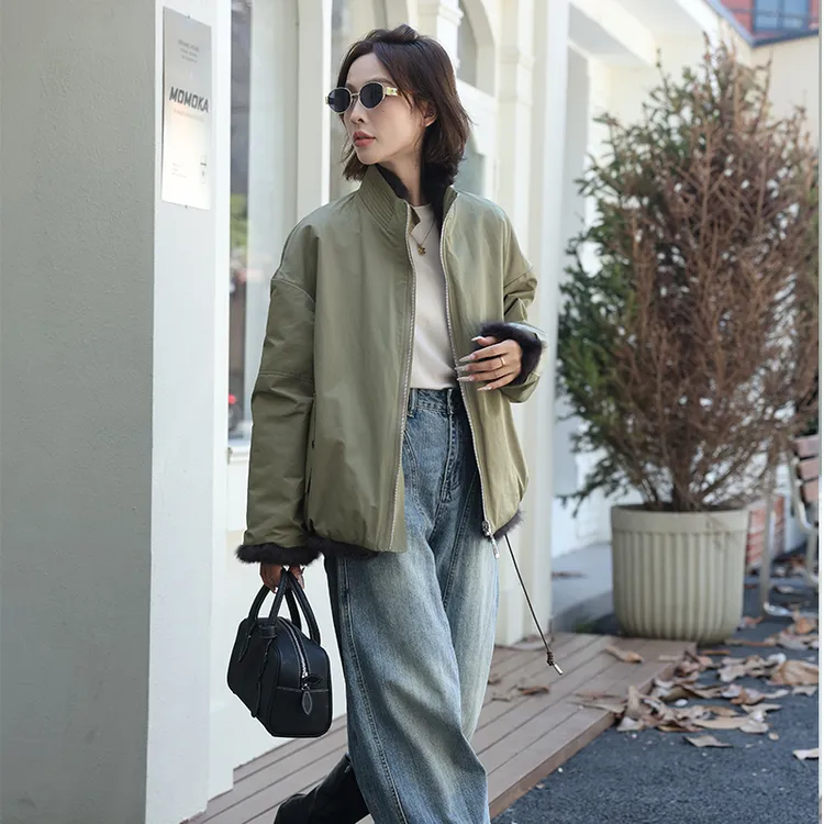 【TD】82500真皮草双面穿派克服