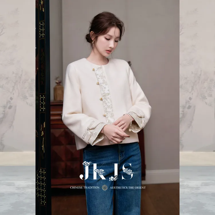 JKJS【软云糯】羊毛呢外套冬加厚保暖呢子大衣新中式秋冬复古上衣
