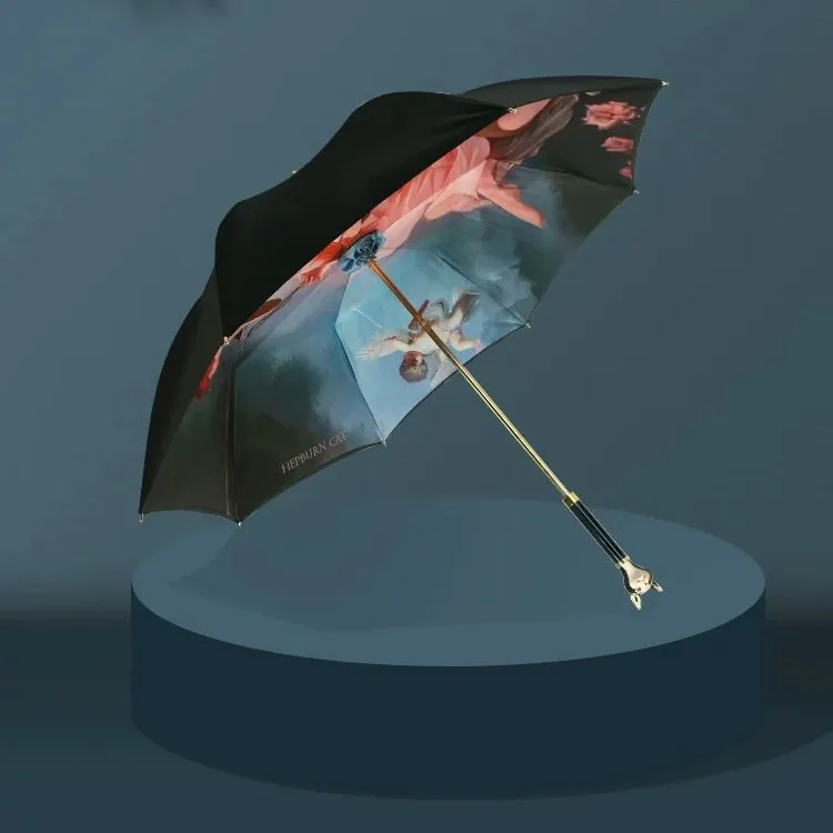 高颜值商务男女士精品直柄双层遮阳防晒防紫外线晴雨两用专用伞