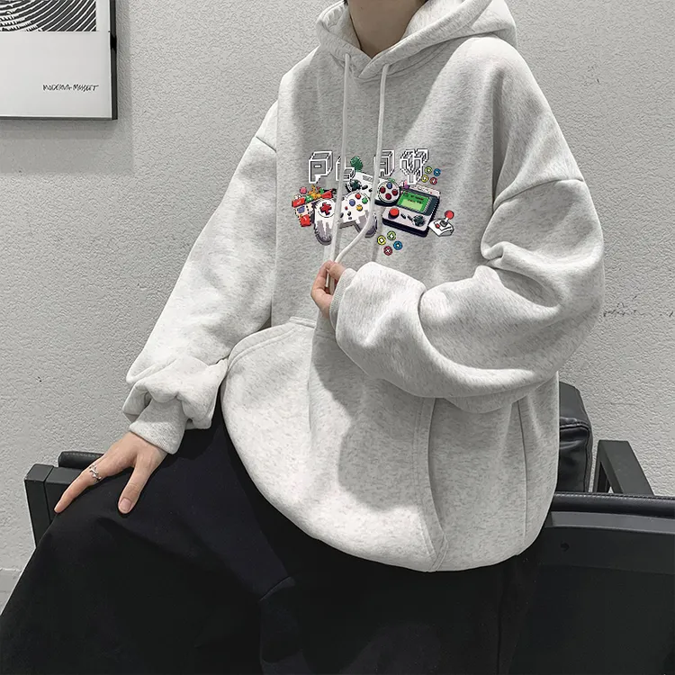 重磅400G秋季男设计感印花连帽卫衣秋冬连帽美式潮流百搭休闲外套