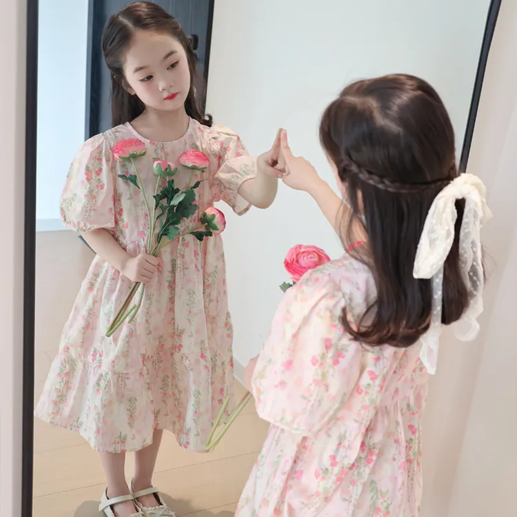 女童粉碎花连衣裙夏装2025新款洋气纯棉小女孩洋气公主裙儿童裙子