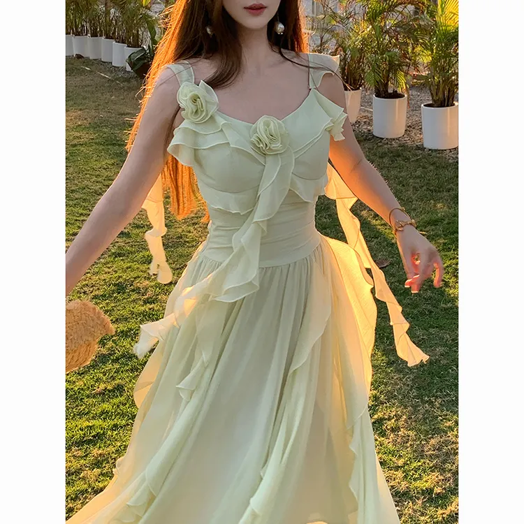 冰冰来了丨【轻舞飞扬】小众设计感飘带长裙气质无袖A字连衣裙27056