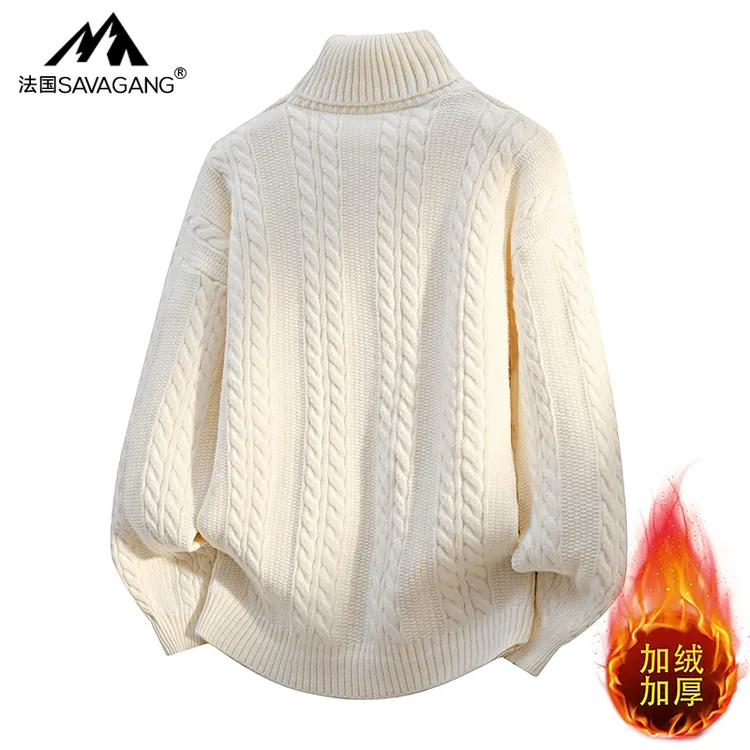 法国新款加厚男士针织衫毛衣男款秋冬百搭老钱风半高领打底
