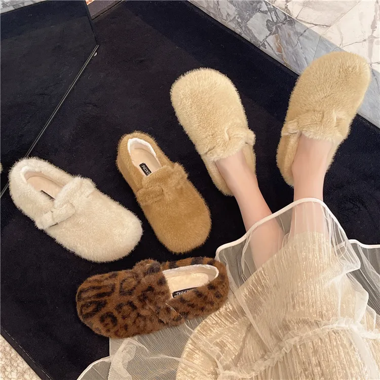 毛毛鞋女秋冬外穿2025年新款一脚蹬冬季豆豆鞋仙女风加绒保暖棉鞋