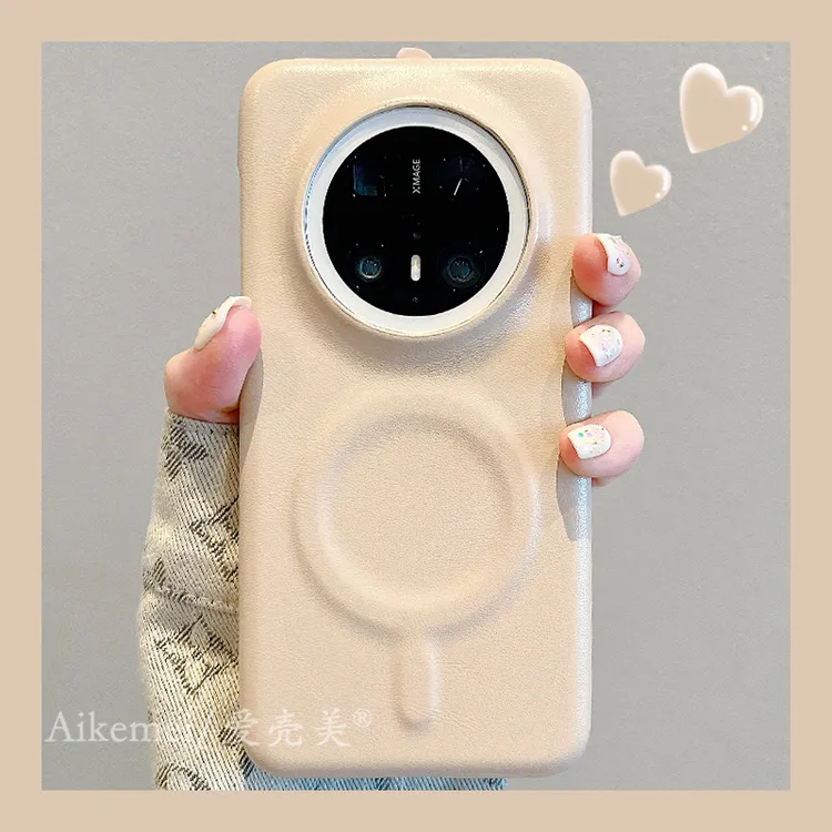适用华为mate70pro+手机壳简约创意纯色mate60pro+皮质内置磁吸女