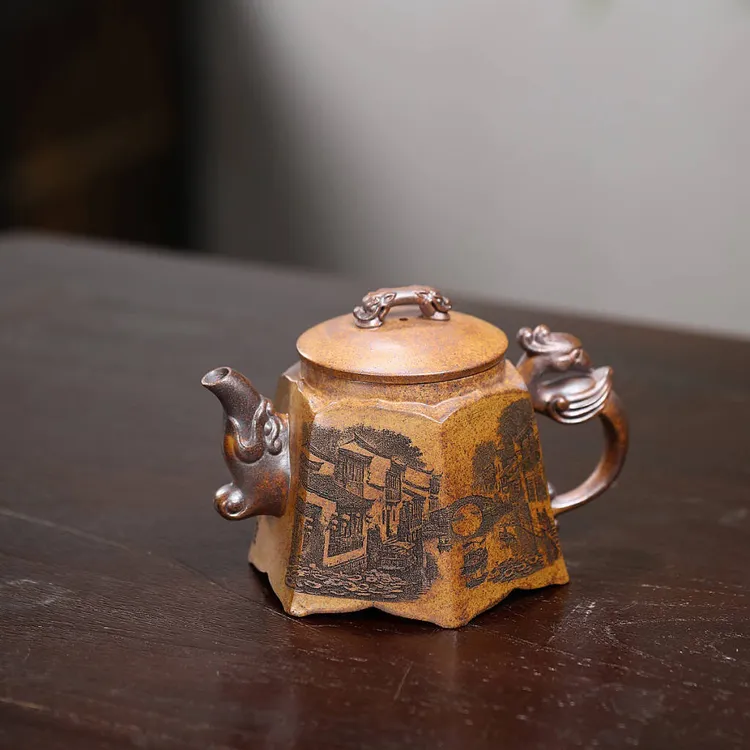 龙凤呈祥龙窑柴龙骨金沙烧手工刻字画宜兴紫砂壶茶具泡茶壶