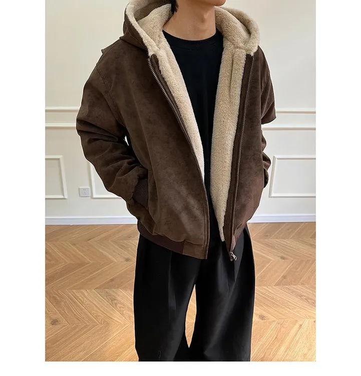 美拉德座山雕毛领棉服外套男款冬季加绒加厚潮牌水洗做旧保暖棉衣