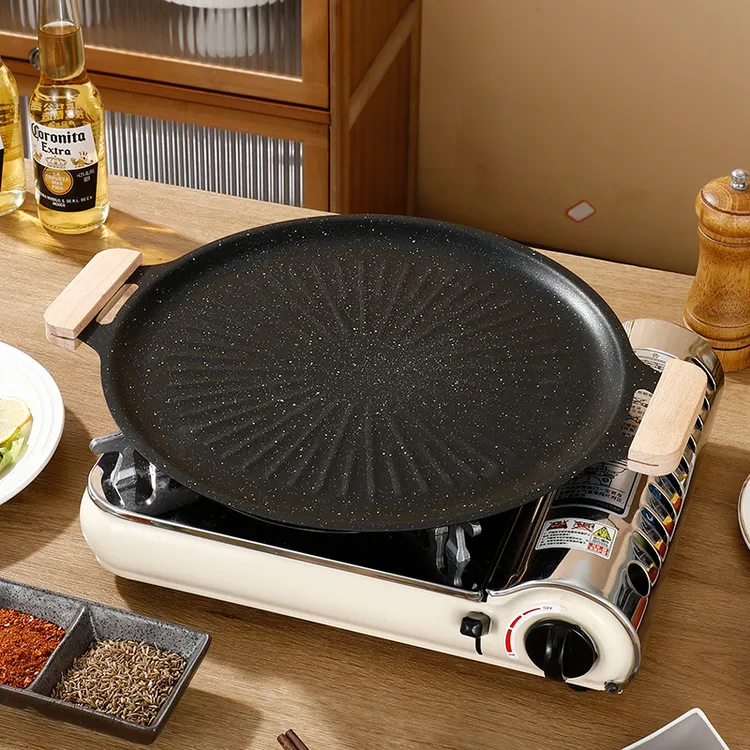 户外烤盘麦饭石韩式烤肉烧烤盘家用不粘卡式炉电磁炉专用便携铁板