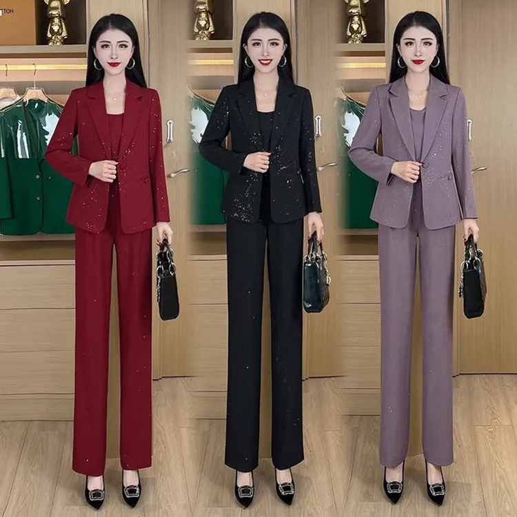 早春时尚气质西装套装女2025新款高级感西服外套直筒裤显瘦三件套