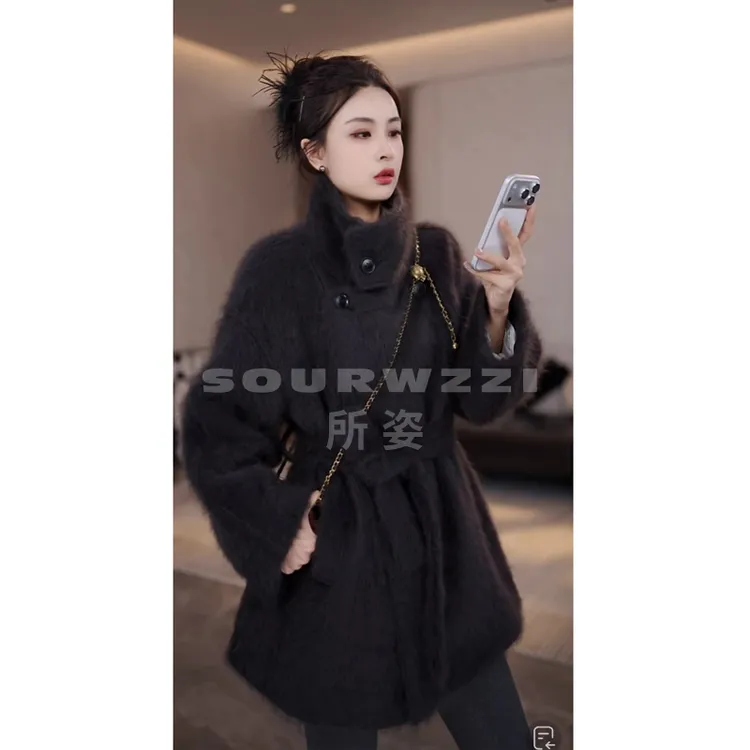 SOURWZZI/所姿新款冬季休闲轻奢山羊绒羊毛拉绒女士大衣SZ-25313