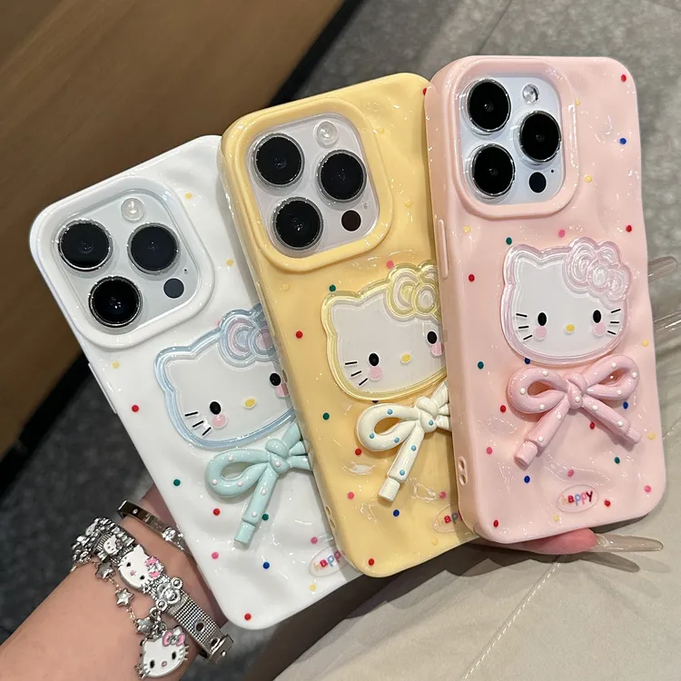 雅天立多巴胺波点KT蝴蝶结适用苹果16手机壳iPhone华为P80荣耀400
