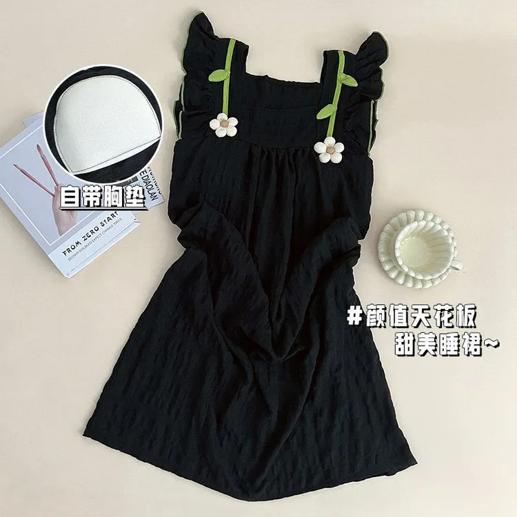 三色可选睡衣女夏季新款自带胸垫云朵棉可爱甜美风可外穿睡裙