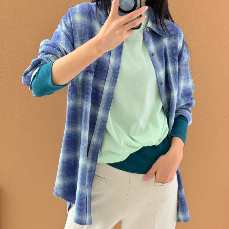 DUIDAO 25秋冬 TOP06 复古蓝格纹旧化廓形衬衫