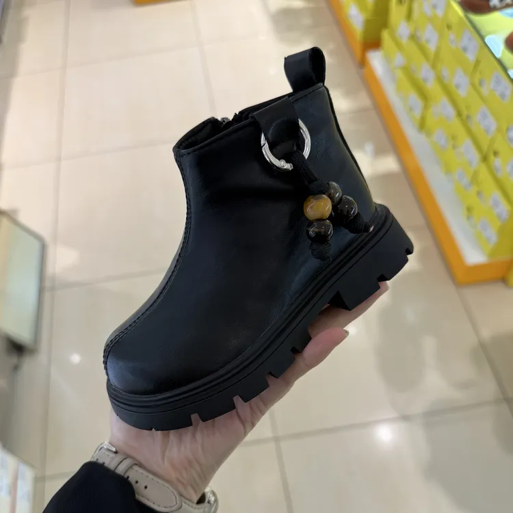 米诺日记宝宝鞋短靴加绒保暖波西米亚串珠切尔西小短靴