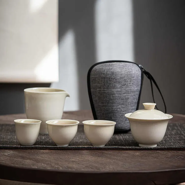 陶瓷青灰釉旅行茶具便携式功夫茶具简约户外套装草木灰窑变器物