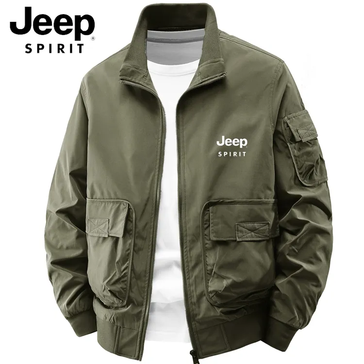 Jeep吉普春秋男美式工装外套青年外套潮牌飞行多口袋夹克立领上衣
