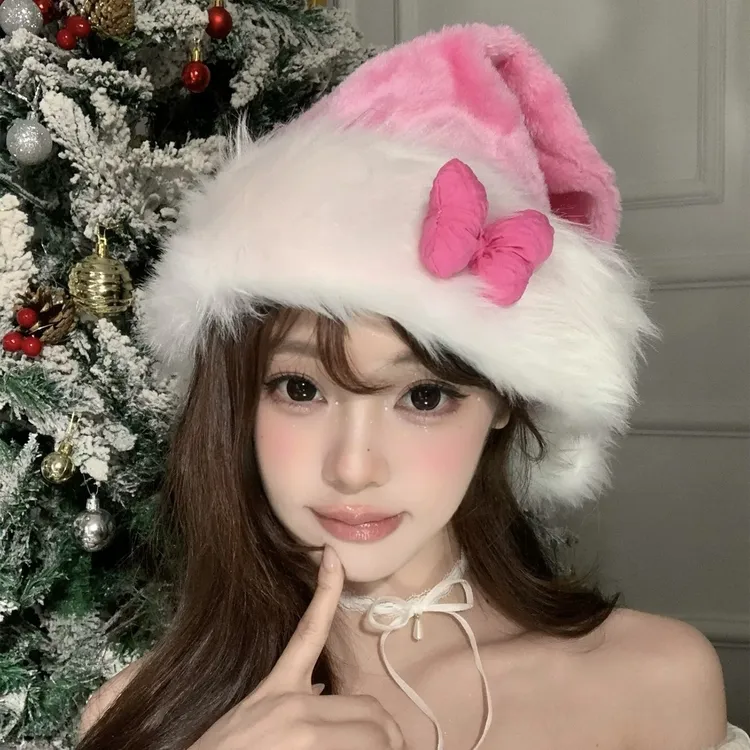 可爱粉色圣诞帽女成人氛围感cos头饰帽子拍照道具圣诞节主题装饰