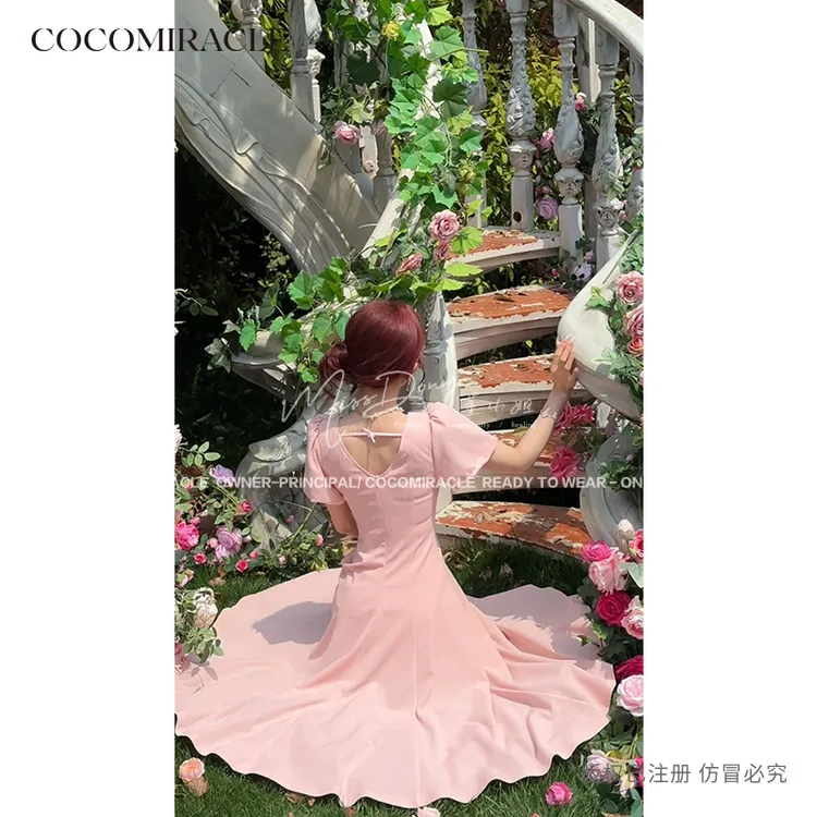 董小姐【樱絮漫歌】新款方领长款连衣裙Q53CYQ099