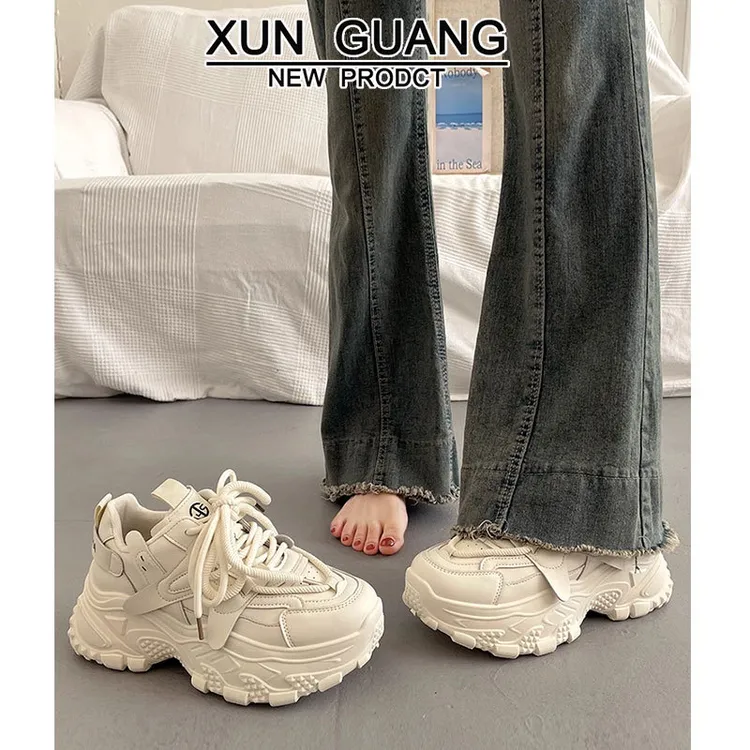 女鞋厚底老爹鞋女春秋小个子增高2025新款松糕白色休闲百搭运动鞋