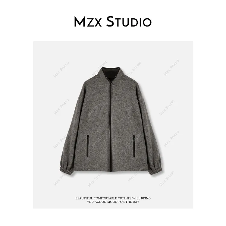 MZXmiu家高级灰定制羊羔绒撞色设计厚款外套冬季WT11073-C
