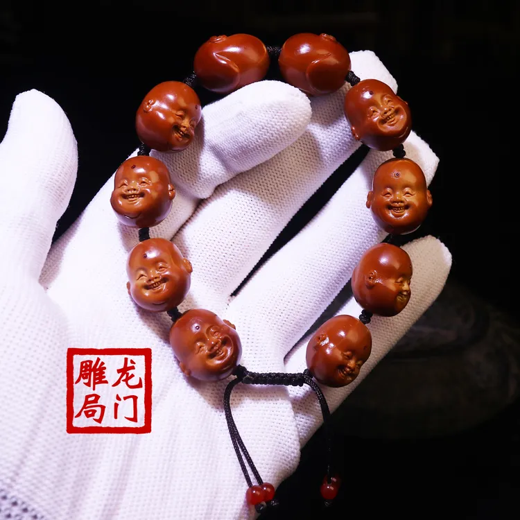 橄榄铁核十分苏工核雕雕刻开心笑脸人生文玩手工手串百态男女手链