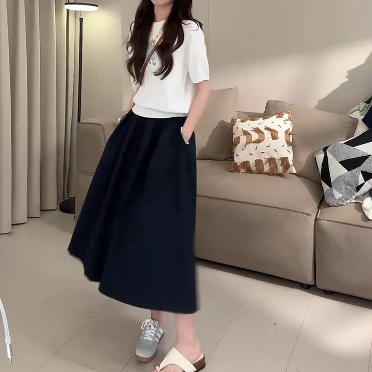 2025夏季新款木耳边设计感立体剪裁A字宽松休闲半身裙女LK2504286