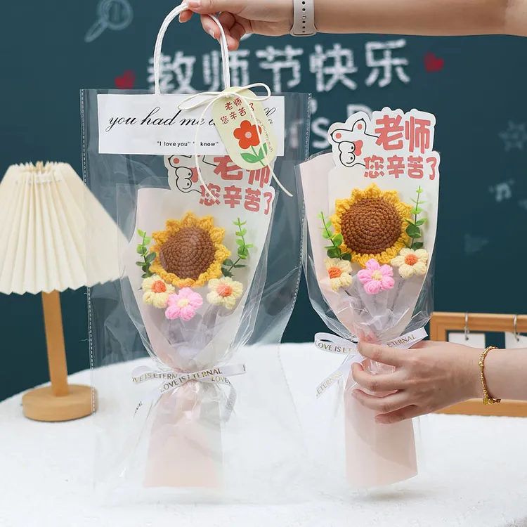 创意礼物2025年新款送老师针织花束向日葵泡芙成品毛线编织实用