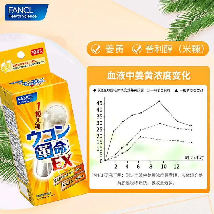 【畅饮必备】FANCL芳珂姜黄革命3.8g/包（10粒/盒）还原型姜黄素