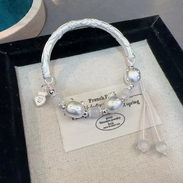 足银手链 足银999乌萨奇手镯半镯手链编织小众精致气质少女心    