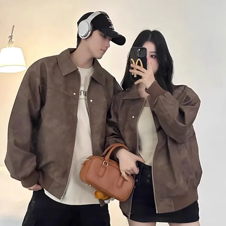 【运费补贴】棕色夹克男女款秋季美式飞行外套高级感情侣棒球服