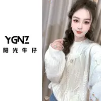 【阳光牛仔】“甜妹蝴蝶结” 100%全羊毛慵懒风蝴蝶结麻花毛衣