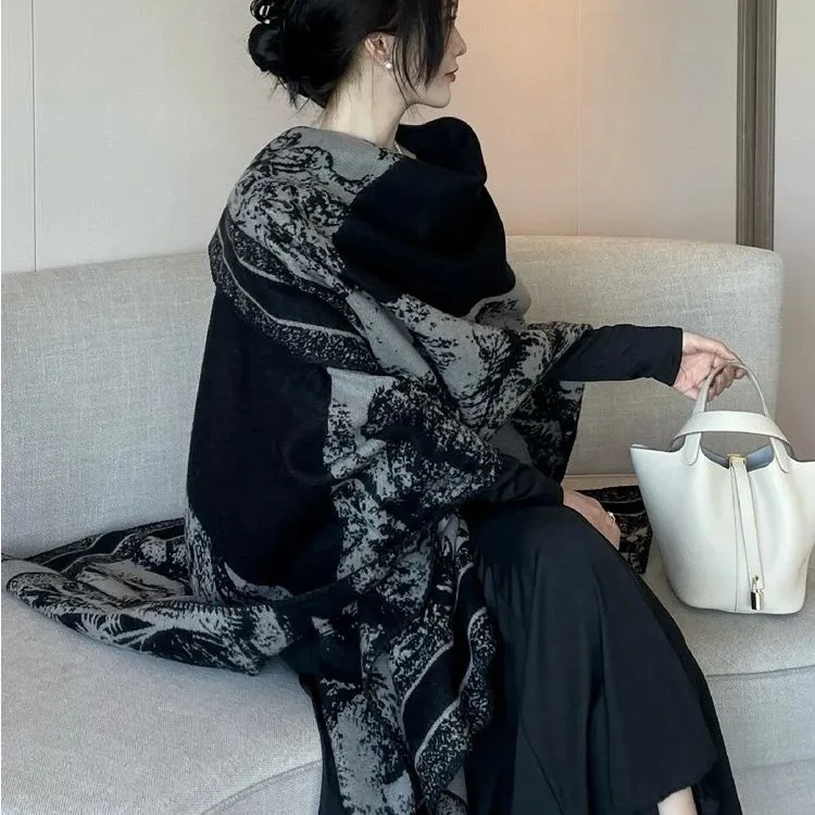 元族【现货】秋冬天高级感披肩气质仿羊绒围巾旗袍女士外搭洋气高