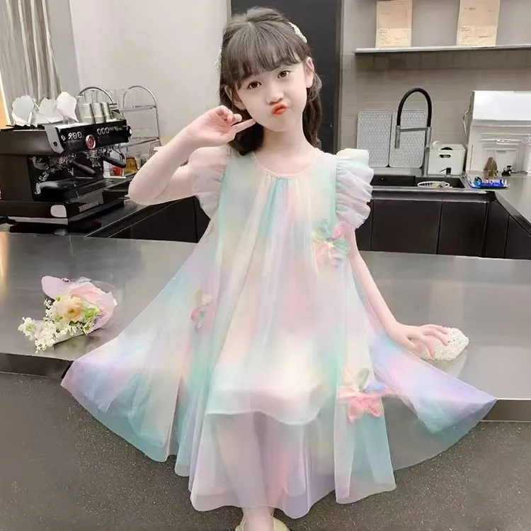 女童装夏装连衣裙2025新款儿童夏季网纱公主裙小女孩表演裙子